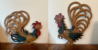 #ad Pair of 2 Vintage Midwest Metal Wall Barn Decor Fighting Rooster Plaques 12quot; $45.00