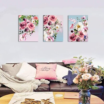 #ad Pink White Flower Canvas Wall Art for Bedroom Woman Wall Decor Picture Unframed C $27.95