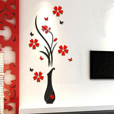#ad DIY Vase Flower Tree Crystal Arcylic 3D Wall Stickers Decal Home Decor $8.99