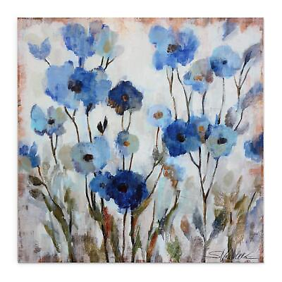 #ad Wexford Home Floral in Blue Abstracted Gallery Wrapped Canvas Wall Art 24x24 $46.92