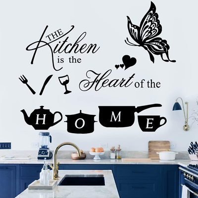#ad Large Size Kitchen Wall Decals Quotes Wall Stickers the Kitchen Is the Heart ... $14.99