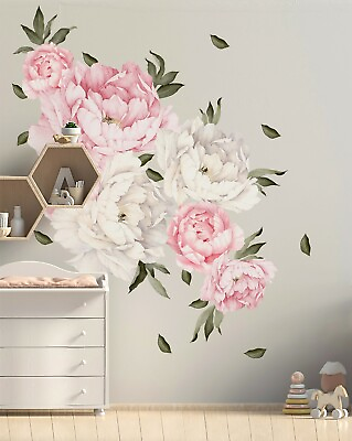 #ad 28 Piece Peony Flowers Wall Decal Set Floral Wall Sticker Bedroom Living Room $89.95