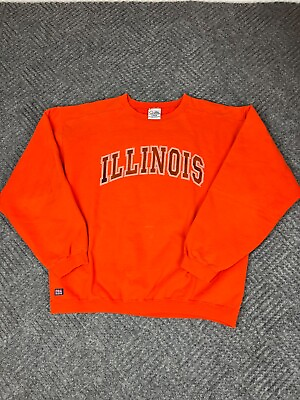 #ad Vintage Illinois Fighting Illini Sweatshirt Mens Large Orange Crewneck Adult $29.00