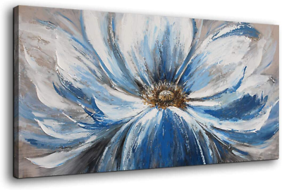 #ad #ad Flower Canvas Wall Art for Living Room Large White Blue Flower Picture Giclee Pr $157.99