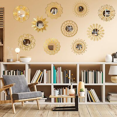 #ad 10 Pcs Boho Gold Mirrors for Wall Decor 10 Inches Plastic Decorative Wall Mir... $56.04
