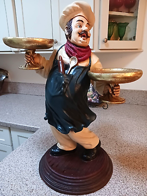 #ad #ad Vtg Italian Chef Sculpture 25quot; TALL with 2 Platters use in Kitchen or Restaurant $179.00