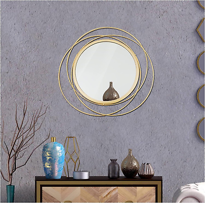 #ad 14#x27;#x27; Gold Circle Mirror Wall Decor Wire Metal Mirror round Mirror Home Decor Han $24.61