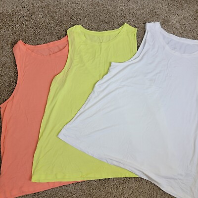 #ad A New Day Women#x27;s Tank Tops Medium 3 Count White Neon Yellow Peach NEW $10.00