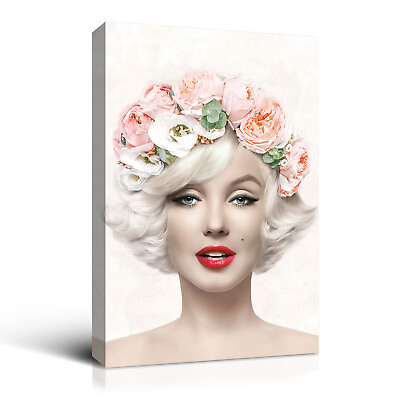 #ad #ad Beauty Portrait Print Marilyn Monroe with a Flower Crown Canvas Wall Art Framed $99.99