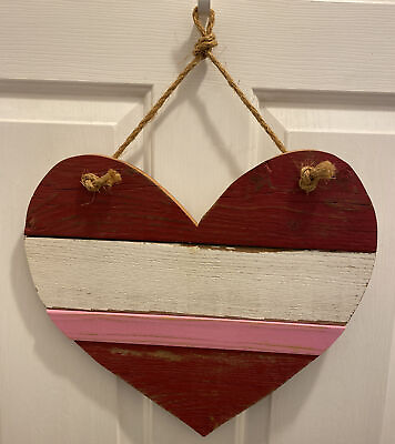 #ad Wood Heart Wall Hanging Kitsch Cottage Core Shabby chic Farm Decor $15.00