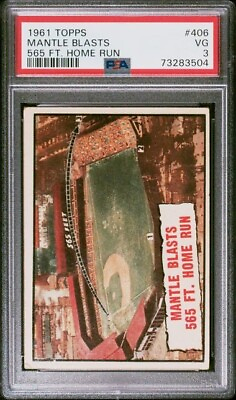 #ad #ad 1961 TOPPS 406 MICKEY MANTLE quot;MANTLE BLASTS 565 FT. HOME RUNquot; PSA 3 $100.00
