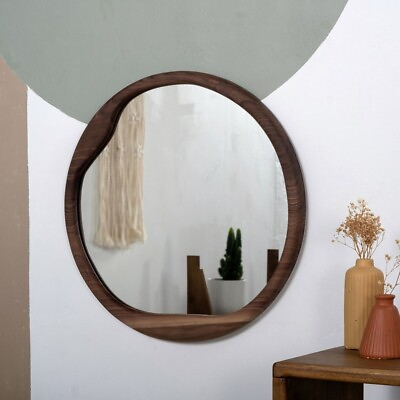 #ad Walnut Wall Mirror Wood Round Entryway Unique Handcrafted Natural Organic Décor $199.00