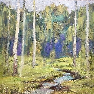 #ad #ad Original Painting Vintage Home Decor Wall Art Nature Artwork Forest Birch Grove $95.00