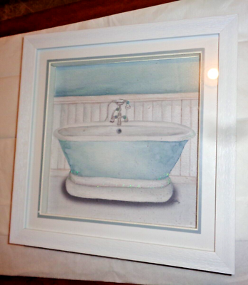 #ad CRYSTAL ART BATH SHADOW BOX FRAMED LIGHT BLUE WATER COLOR PAINTING PRINT 183155 $12.99