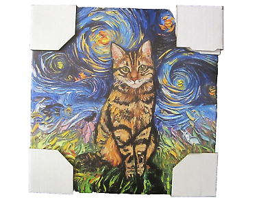 #ad Brown Tabby Cat Van Gogh Starry Night Stretched Canvas Wall Art Print Decor New $40.80
