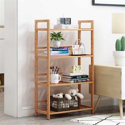 #ad Wood Wooden Storage Shelf Shelving Unit Bookcase Garage 4 Tiers Slatted Racking $42.97