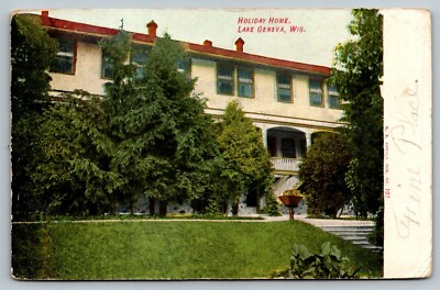 #ad Holiday Home Lake Geneva Wisconsin Postcard 1909 $5.10