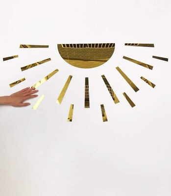 #ad NEW 42” x 22” Large 3D Gold Half Sun Mirror Wall Door Decor Acrylic Sticker Set $39.99