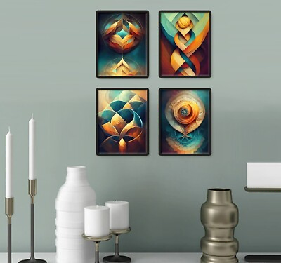 #ad Abstract Geometric Art Colorful Wall Decor 4 prints 8.5x11 $18.00