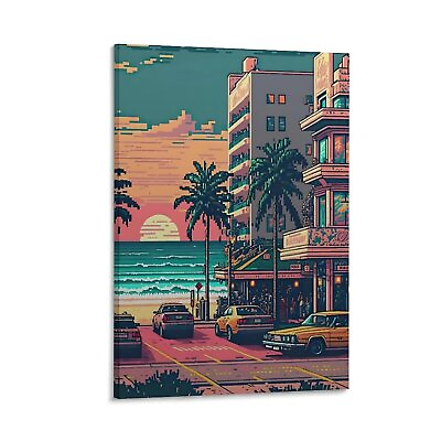 #ad Miami Travel Canvas Poster Gift Wall Art Living Room Decor Aesthetic $65.00