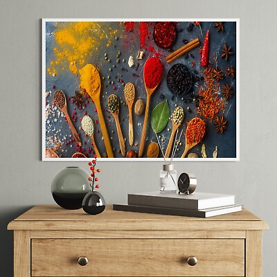 #ad #ad Colorful Spices in Vintage Spoons Kitchen Canvas Wall Art Print Restaurant Cafe $24.90