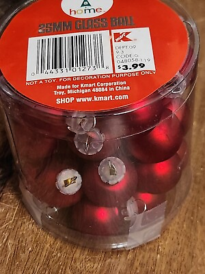 #ad KMART TRIM A HOME 25mm GLASS BALL FEATHER TREE CHRISTMAS ORNAMENTS Satin Red NEW $17.67