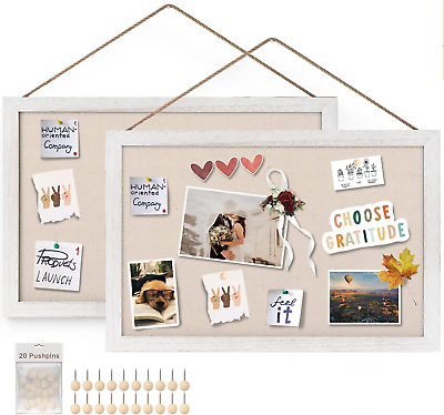 #ad 16X11 Wood Bulletin Boards with Linen Wall for Home Kitchen Office Decorative Ha $33.19