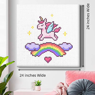 #ad Unicorn 24quot;x24quot; Wall Art Canvas Themed HD Printed amp; Wooden Framed Wall Art $43.99