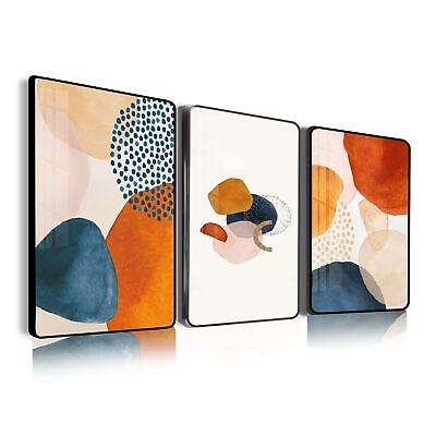#ad Framed Abstract Wall Art for Living Room Boho Wall Decor Navy Blue Orange Ter... $111.94