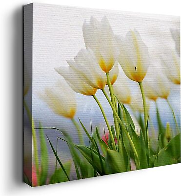 #ad White Grey Flower Wall Canvas Decor Themed HD Printed amp; Wooden Framed Wall Art $48.99