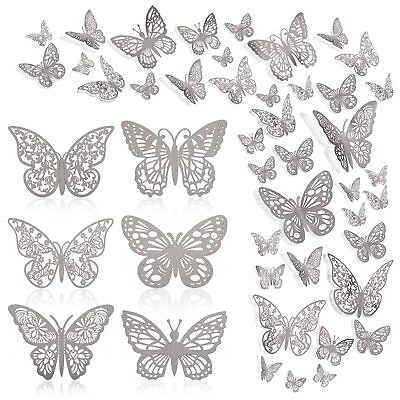 #ad 144 Pcs 3D Butterfly Wall Stickers Decor 6 Styles 3 Sizes Silver Butterfly Ca... $17.99