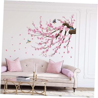#ad Pink Watercolor Cherry Blossom Flower Wall Stickers Tree Branch Floral Birds $20.63