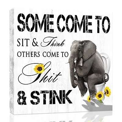 #ad Funny Bathroom Canvas Wall Art: Black White with Sunflower 12quot; x 12quot; Elephant $18.74