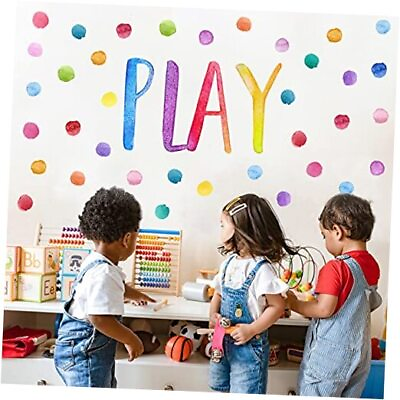 #ad Kids Playroom Polka Dots Wall Decals Stickers Watercolor Play Sign Peel Play1 $11.29