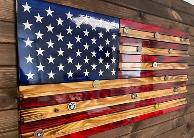 #ad Challenge Coin Display Wooden American Flag Home Display Challenge Coin Shelve $231.40