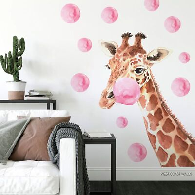 #ad Cute Cartoon Animals Giraffe Wall Stickers For Kids Rooms Pink Large Wallpaper $25.79