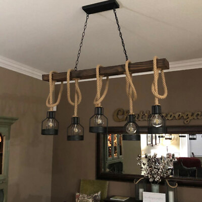 #ad Rustic Metal and Wood Beam Cage Shades Dining Room Pendant Lighting Fixture E26 $80.75