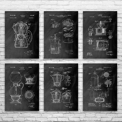 #ad Coffee Patent Posters Set of 6 Kitchen Decor Coffee Shop Art Barista Gift $149.95