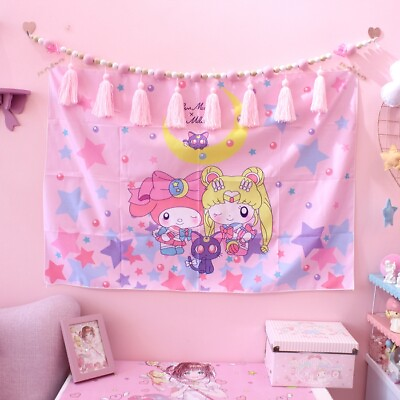 #ad Anime Sailor Moon Pink Wall Decor for Bedroom Hanging Tapestry Decor Tablecloth $13.19