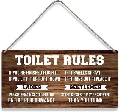 #ad #ad Country Style Bathroom Wall Decor Toilet Rules Wooden Signs Funny Rustic Hanging $14.63