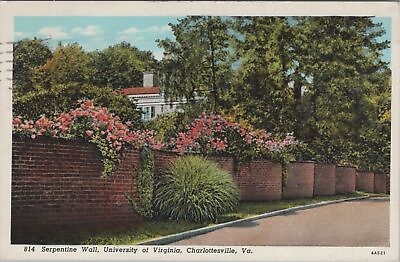 #ad Serpentine Wall at University of Virginia Charlottesville Postcard 1938 $6.95