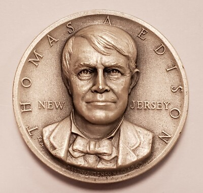 #ad .999 Silver Medal Thomas Edison New Jersey Medallic Art Co Statehood F5581 $49.00