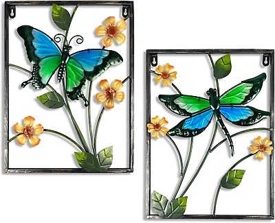 #ad 3D Metal Wall Art Decor Metal Dragonfly Wall Decor with Frame Butterfly Glass $52.99