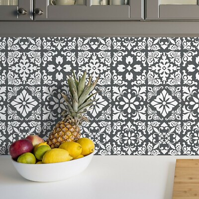 #ad 24 Pcs Dark Grey Spanish Renaissance Tiles Wall Stickers Decals Decor $16.75