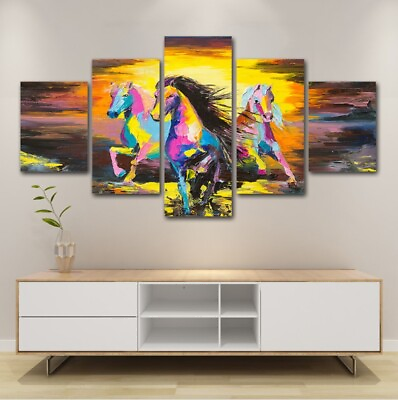 #ad Abstract Wall Art Canvas Painting Picture Home Decor Room Poster Colorful Horses AU $291.72