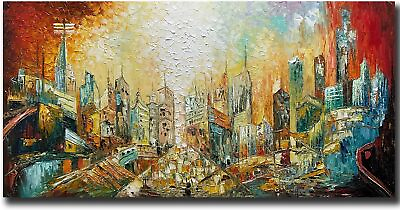 #ad Art Oil Painting On Canvas Landscape City Abstract Modern Large Framed 24x48 $200.00