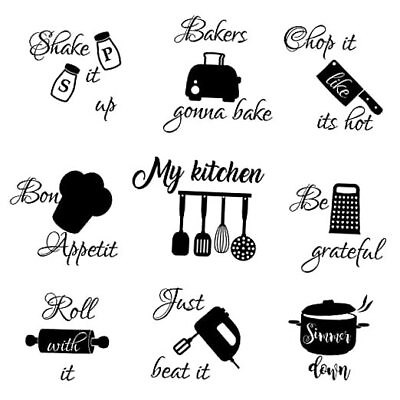 #ad Kitchen Wall Stickers Kitchen Quotes Wall Decals with Funny Large Black $16.76
