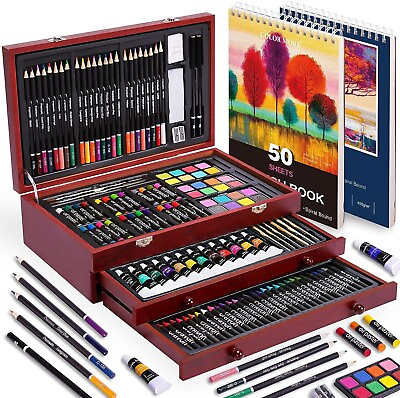 #ad 175 Piece Deluxe Art Set with 2 Drawing Pads Acrylic PaintsCrayonsColored Set $46.79