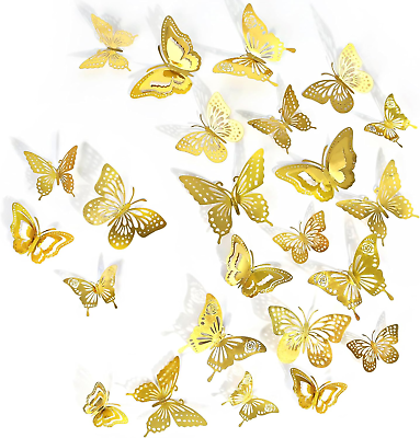 #ad Butterfly Decorations 48 Pcs 4 Styles 3D Butterfly Wall Decor 3 Sizes Gold Wal $11.42