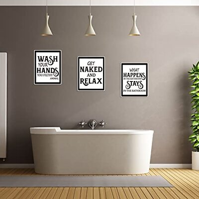 #ad 9 Pieces Bathroom Wall Decor Funny Vintage Bathroom Sign Bathroom Black Font $16.60